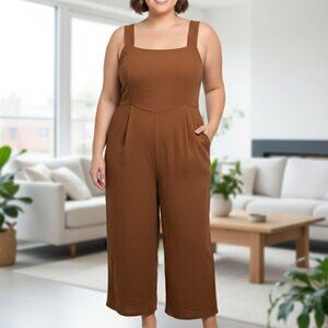 Women’s Square Neck Textured Jumpsuit | Size 2XL | Rust